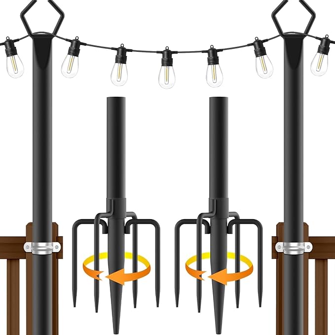 AILBTON 2 Pack 10Ft String Light Poles,Light Poles for Outside String Lights,Outdoor Light Poles with Fork,Metal Pole Stand for Patio,Backyard,Deck