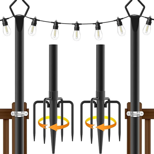 AILBTON 2 Pack 10Ft String Light Poles,Light Poles for Outside String Lights,Outdoor Light Poles with Fork,Metal Pole Stand for Patio,Backyard,Deck