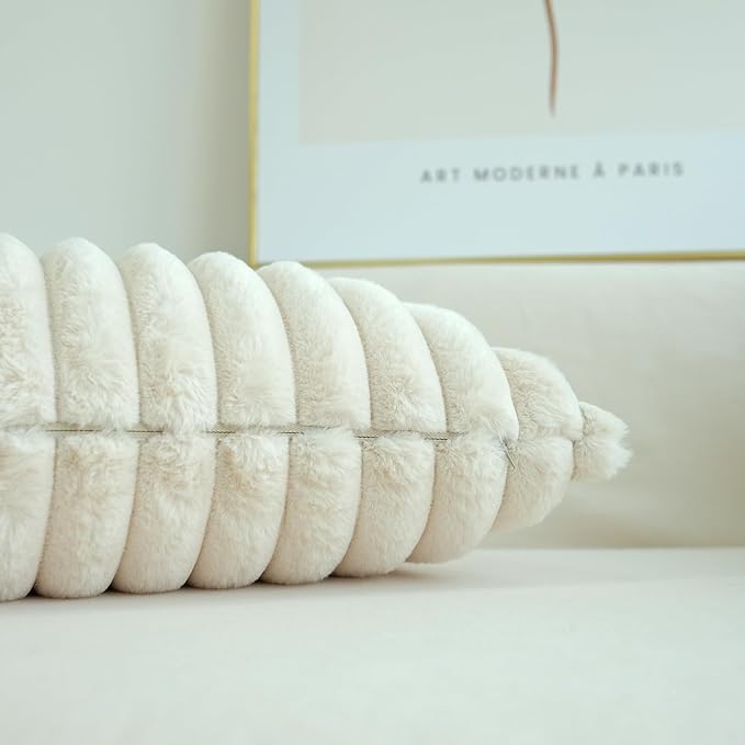 JOJUSIS Pack of 2 Faux Fur Plush Decorative Throw Pillow Covers Couch Cushion Case Soft Pillowcases (Beige, 12 x 20-Inch)