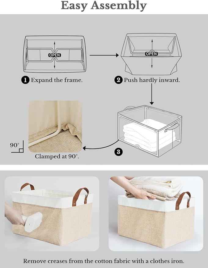 StorageWorks Storage Bins, Fabric Storage Bins for Shelves, Extra Large Storage Baskets with Metal Frame, Closet Baskets and Bins with Handles, Jumbo, Brown and White, 2-Pack