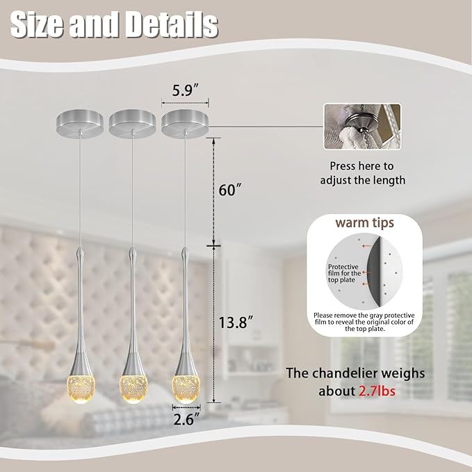 Single Head Silver Bubble Crystal Chandelier Beside Pendant Light Kitchen Island Dining Foyer Entrance Chandeliers Modern LED Dimmable 3000-6000k…