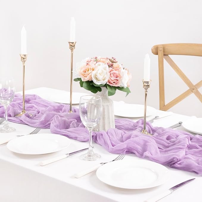 MLMC Lilac Purple Cheesecloth Table Runner 10ft Rustic Gauze Lavender Cheese Cloth Table Runner Fall Centerpiece 35x120 Inches for Romantic Wedding Bridal Baby Shower Birthday Decor
