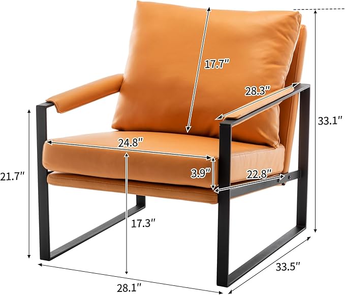 UNICOO Faux Leather Metal Frame Accent Chair - Modern Accent Chairs for Living Room, Bedroom, or Office - Armchairs Living Room Chairs Leisure Chair Reception Chair (ZKL-239K-CM Hermes Orange)