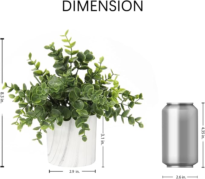 Hollyone Faux Plants Indoor Artificial Mini Potted Plants Plastic Green Plant Small Fake Plants Eucalyptus Decor in Pots for Home Table Room Bathroom Decor
