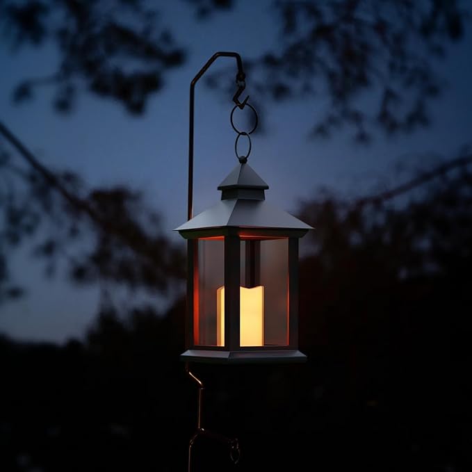 Lanterns Decorative Indoor, 14" Battery-Powered Waterproof Black LED Candle Lanterns with Timer for Patio & Outdoor, Vintage Hanging Lantern for Home & Wedding, Transparent