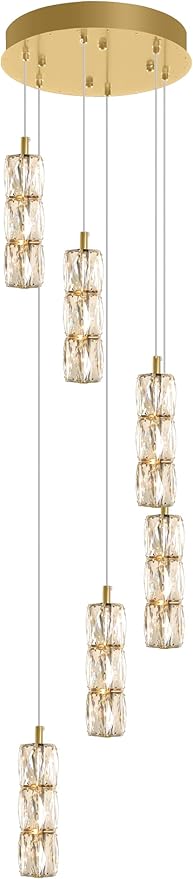 H78 Pendant Lights Kitchen Island 6-Lights Pendant Chandelier for Dining Room Hallway Stairwell,LED Dimmable 2700K-6000K (Gold Chandelier)