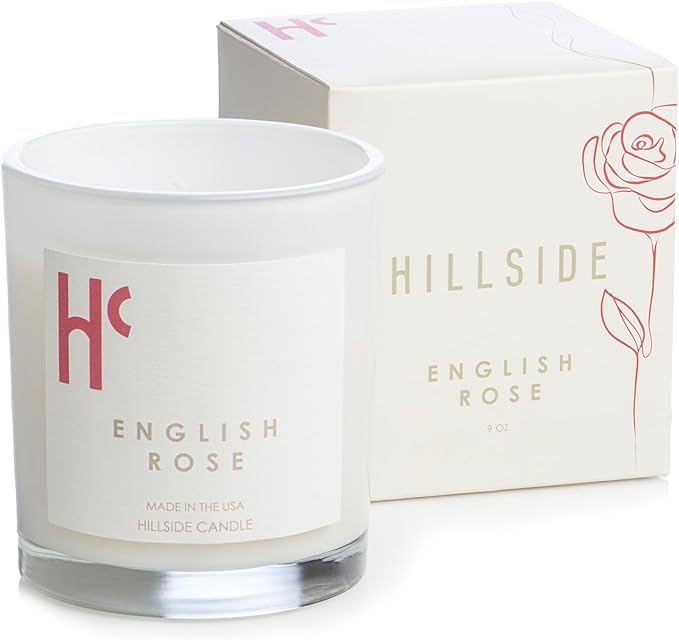 English Rose Single Wick Soy Candles, Luxury Scented Candles for Home - Up to 60 Hour Burn Time, Cruelty-Free Soy Wax Blend - Floral Rose & Jasmine Fragrance (9 oz)