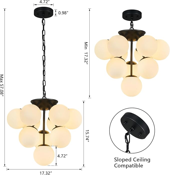 10 Lights Globe Pendant Light Mid Century Pendant Lighting Modern Black Sputnik Chandelier Dining Room Pendant Lights for Kitchen Island Living Room Bedroom Staircase