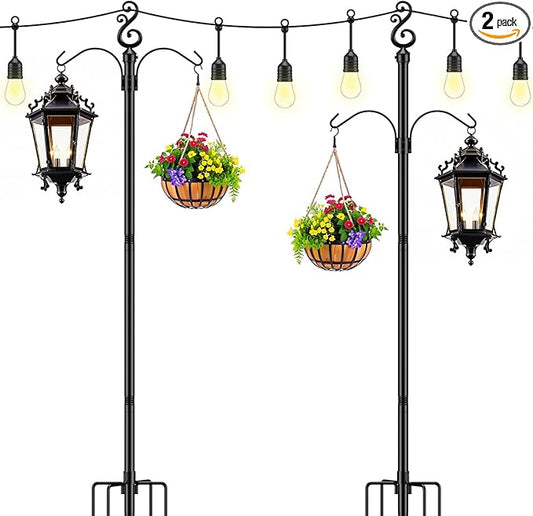 10 Ft Height 1 Inch Diameter String Light Poles StringLight Stand with Hooks Metal Poles for Outside Patio Yard Garden Backyard (10Ft Pole with Hooks, 2)