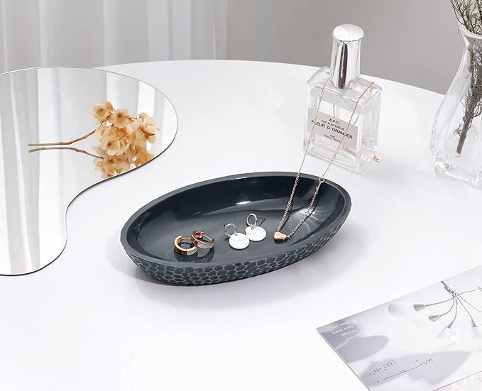 Jewelry Dish, Honeycomb Resin Ring Holder Jewelry Tray Key Bowl Decorative Trinket Dish for Vanity Entryway Table Home Decor, Gray