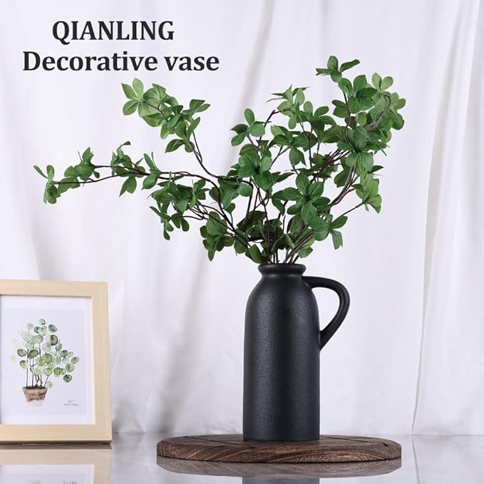 Black Ceramic Vase Set - 3 Small Matte Black Jug Vases, Farmhouse Country Flower Vase Home Decor, Living Room Decoration, Table Decoration, Fireplace Decor, and Entrance Decorations Centerpieces