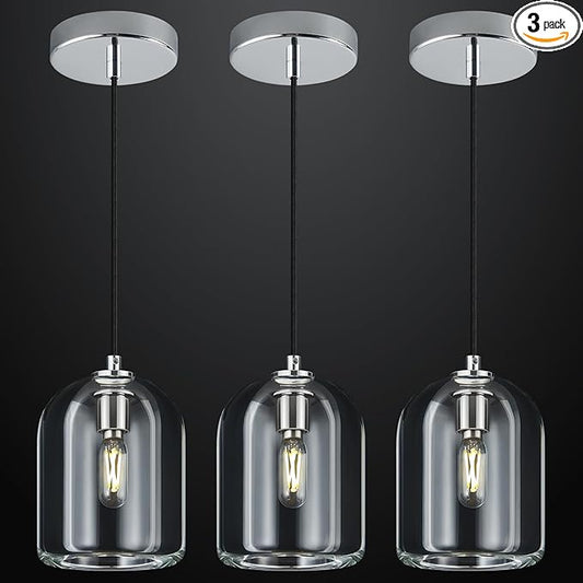 Modern Chrome Pendant Lights Kitchen Island Ceiling Chandelier Indoor Crystal Hanging Light Fixtures for Dining Room Kitchen Living Room Bedroom（3Pack）