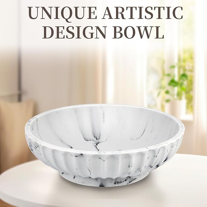 Large Decorative Bowl,Modern Handicraft Bowl for Home Decor,Decorative Fruit Bowl for Kitchen Counter,Key Bowl for Entryway Table - White Marble Design