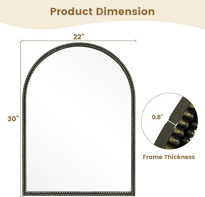 WallBeyond Black Vintage Mirror for Vanity 22x30 Inch, Gold Antique Mirror with Ornate Beaded Frame for Bathroom, Living Room, Fireplace, Entryway