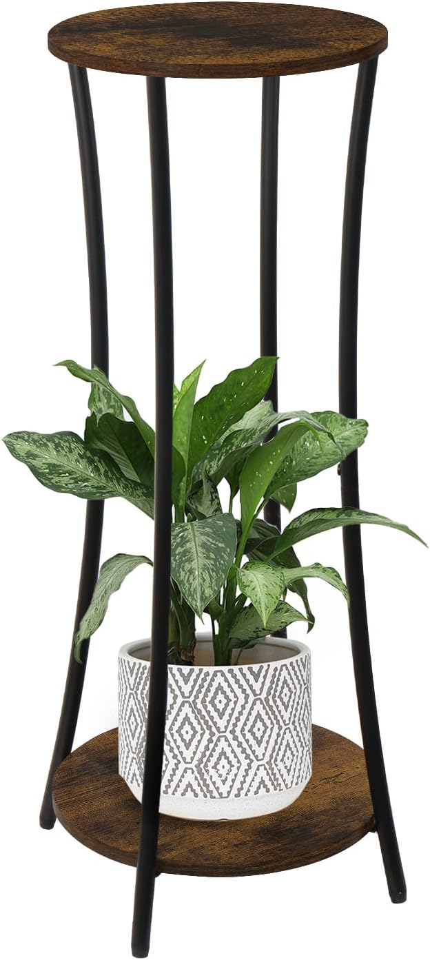 YINMIT Plant Stand Indoor,2 Tier Round Potted Holder Rack,Flower Pot Stand Shelf,Round Supports Rack,Corner Plant Shelf for Balcony Garden Patio Living Room,Brown