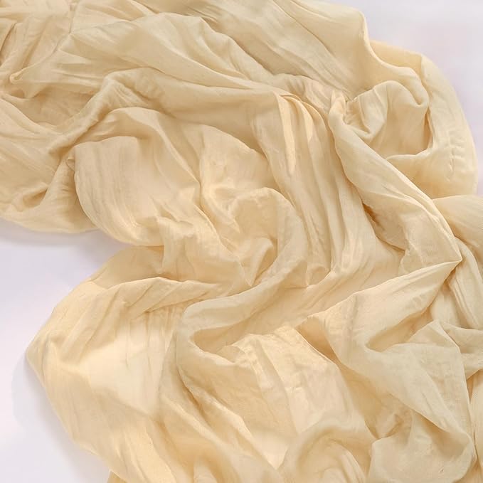 MLMC 8 Pack Champagne Table Runner 10ft Rustic Sand Cheesecloth Fall Table Runner Bulk 35x120 Inches Neutral Gauze Cheese Cloth Centerpiece for Outdoor Wedding Bridal Shower Gathering Party Decor