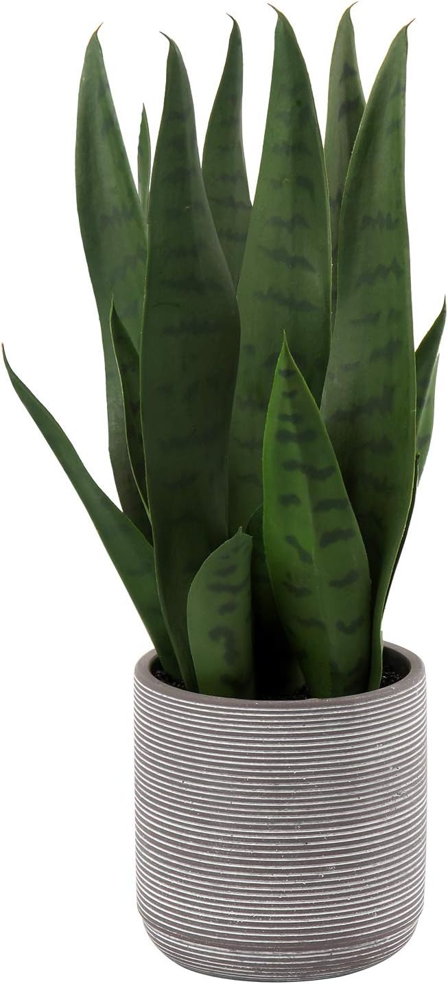 Briful Fake Snake Plant 16" Faux Potted Plant Artificial Snake Plant with Cement Pot Sansevieria Plant Perfect for House Modern Living Room Office Housewarming Gift Indoor Decor