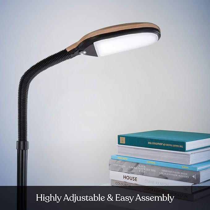 Brightech Litespan - LED Floor Reading Lamp, Modern Wooden Style, Adjustable Gooseneck, 850-950 Lumens, 12W, 3-Year Warranty