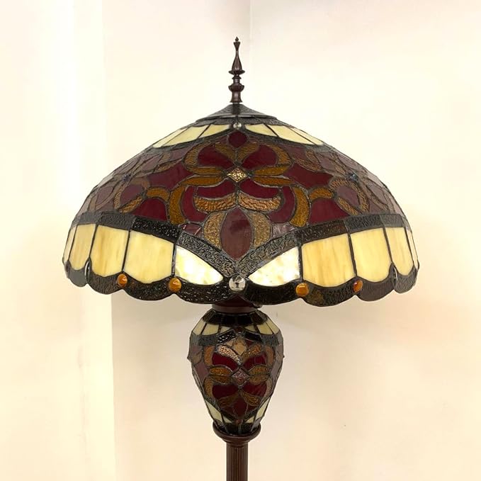 Bieye L10867 Baroque Tiffany Style Stained Glass Double Lit Floor Lamp for Home Decor 64-inch Tall (18-inch Wide, Red)