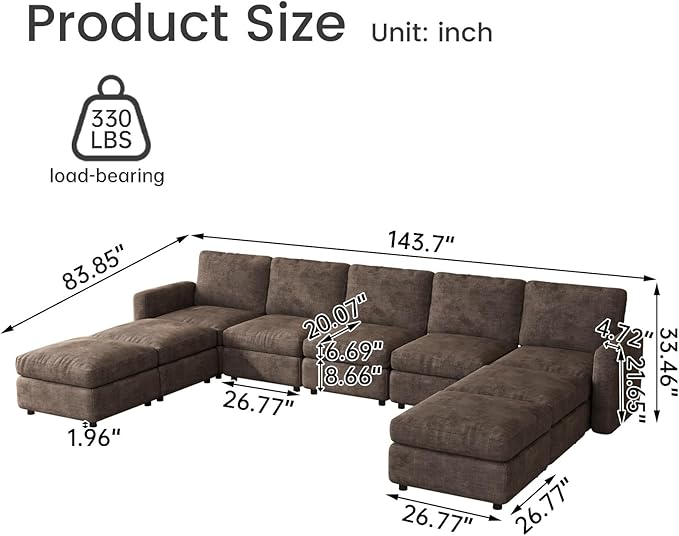 9-Seat Modular Sectional Sofa Couch with 4 Storage Ottomans, Convertible Sleeper Sofas Set for Living Room Bedroom Apartment, Recliner Velvet Comfy Furniture Couch, Brown