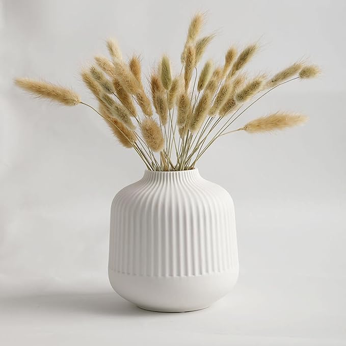 White Ceramic Vase for Flowers, 6 Inch Flower Vases Home Decor, Boho Vases for Pampas Grass,Vase for Centerpieces Living Room Table Entryway Shelf