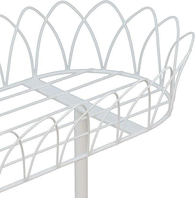 White Oval Plant Stand for Plants, French Provincial Side Table with Floral Accents, Low Indoor Greenery Display Shelf Garden Decor