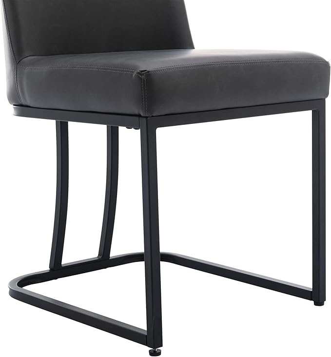 VESCASA Faux Leather Upholstered Dining Chairs with Back, Mid Century Modern Chairs with Black Metal Frame for Dining Room, Restaurant, Kitchen, Set of 2, Charcoal