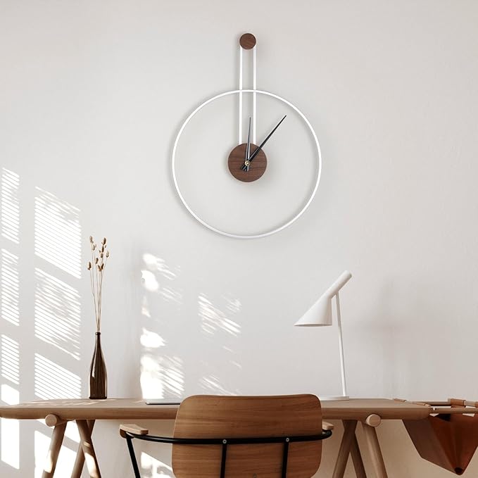 Modern Wall Clock Large Wall Clocks with Walnut Dial Silent Non-Ticking for Living Room Home Decor Bedroom Kitchen Office 17.8''× 24.4'' (Silver, Medium)