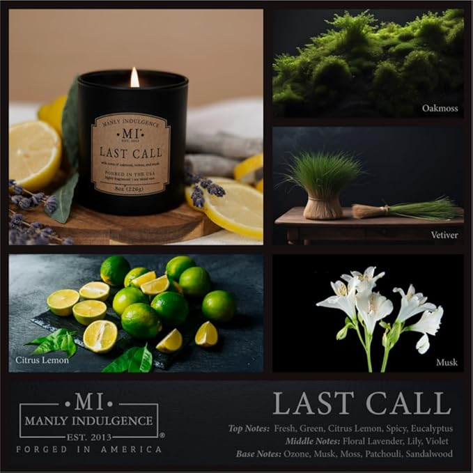 Manly Indulgence Last Call Scented Candles for Men, Premium Soy Blend Wax, 45H Burn, Candles for Home Scented, Gift-Ready Packaging - Made in The USA