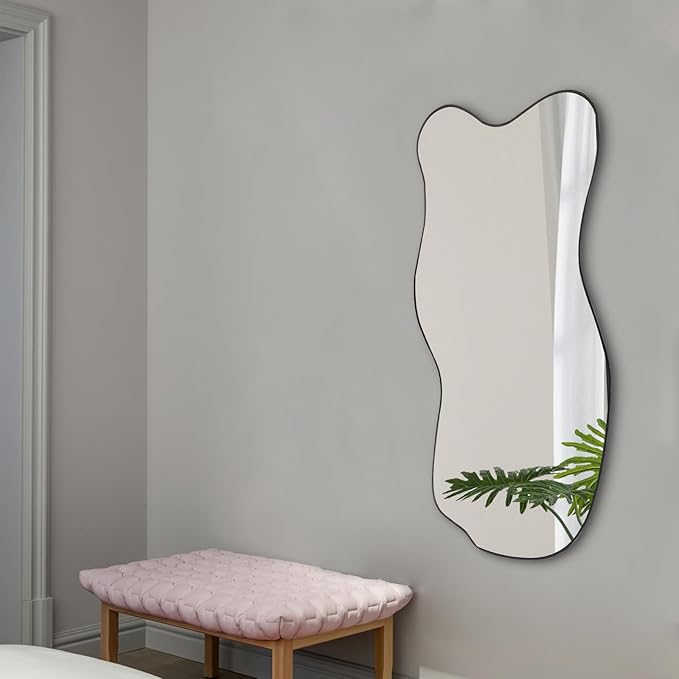 Asymmetrical Mirror, Irregular Wall Mirror, 47.25"x21" Modern Curved Mirrors Decorative, Frameless Wavy Shaped Mirrors for Living Room Bathroom Bedroom Entryway Fireplace