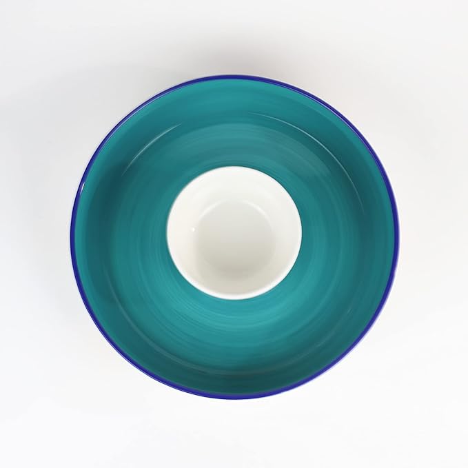 Euro Ceramica FreshCatch Collection Chip and Dip Serving Set (2 Bowls) - Indoor/Outdoor Use - Colorful Cute Fish Pattern on White (FRC-86-3918)