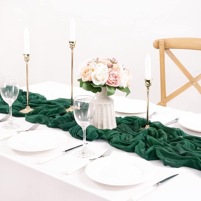 MLMC Emerald Green Table Runner Boho Dark Green Cheesecloth Table Runner 10ft Sheer Gauze Cheese Cloth Decorations for Fall Wedding Bridal Shower Home Party Christmas Decor