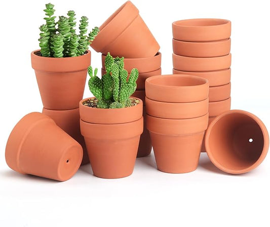 FAMILY 20 Pack 3.15 inch Terra Cotta Clay Flower Pots - Breathable and Paintable Indoor Mini Planters for Kids and Adults
