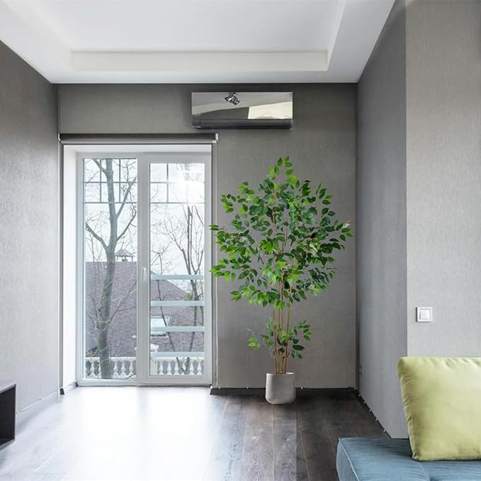Artificial Ficus Tree, 6ft Tall Silk Fake Ficus Leaves Plant with Basket, Indoor Outdoor Faux Greenery Tree for Home Garden Office House Livingroom Décor