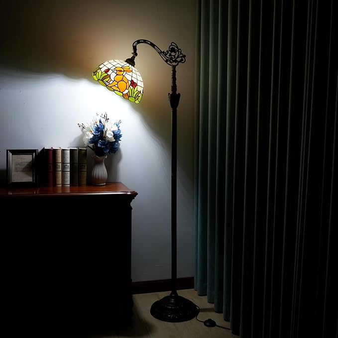 Tiffany Floor Lamp Brown Rabbit Stained Glass Lamp Adjustable Warm Light Upright Reading Lamp Tiffany Style Floor Lamp Bedroom Living Room Study Dining Room Retro Home Decoration Gift（12 inch）