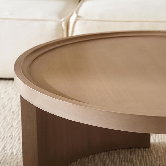 Round Nesting Coffee Table Set of 2,31.5" Large & 18" Small Low Tables with Wood Look Top,Space-Saving Side Tables for Living Room,Bedroom,Office,Minimalist Center Table Set (Gray, L+S)