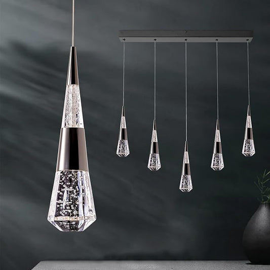 Pendant Light Fixtures,5-Light Black Pendant Lights Kitchen Island Dimmable,Modern Chandeliers for Dining Room Kitchen Island Bedroom Hallway Entryway.