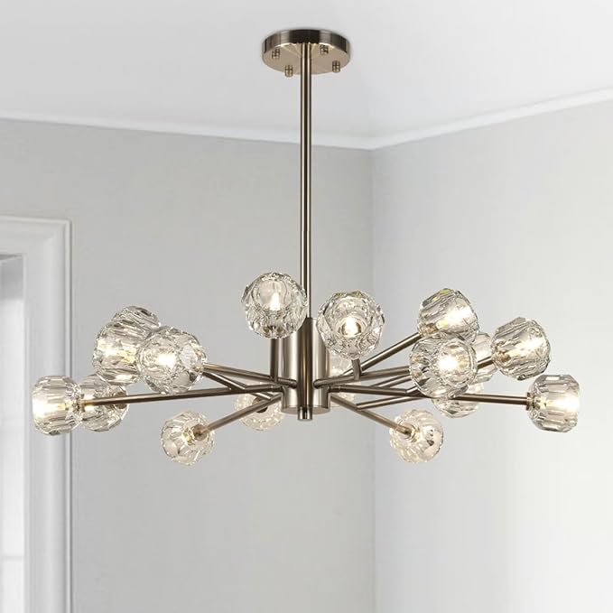 Sputnik Chandeliers 35.4", Modern Crystal Chandelier 18 Lights for Dining Room, Brushed Nickel Sputnik Ceiling Chandelier Light Fixture for Bedroom