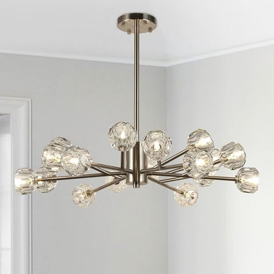 Sputnik Chandeliers 35.4", Modern Crystal Chandelier 18 Lights for Dining Room, Brushed Nickel Sputnik Ceiling Chandelier Light Fixture for Bedroom