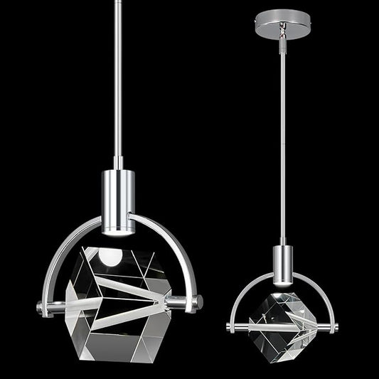 Pendant Ceiling Light Fixture for Kitchen Island, Modern Mini Integrated LED Hanging Light, Crystal Pendant Light in Chrome, Bedroom, Dining Room, Bar (1-Lights)