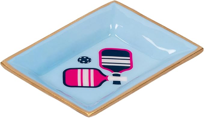 Jaye’s Studio Blue Pickleball Landry Tray — Decorative Metal Trinket Tray with Gold Scalloped Edge, Funny Pickleball Gifts, Jewelry Tray Dish for Bathroom Vanity, Catchall for Dresser, Key Holder Bowl