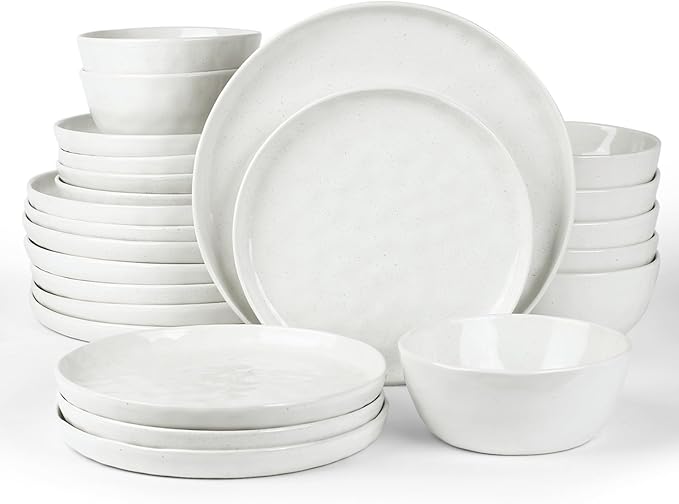 Famiware Mars Plates and Bowls Sets, 24 Pieces Dinnerware Sets, Dishes Set for 8, White