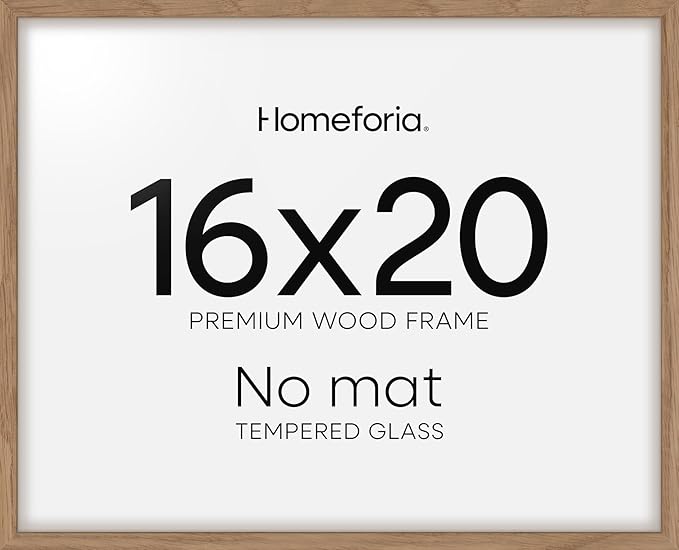 Homeforia 16x20 Diploma Wood Frame, High End Natural Oak 16by20 Certificate Frames with Mat for 14x17, 20by16 Document Matted Frame, Graduation Degree Wooden Frames, Tempered Glass, Wall Kit, Set of 1