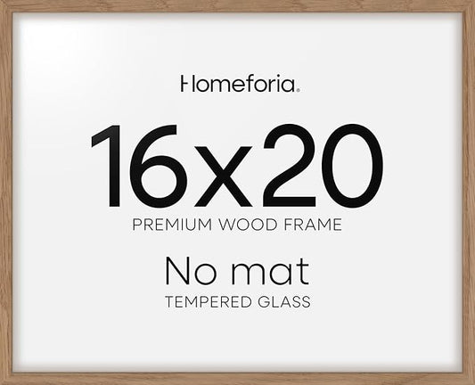 Homeforia 16x20 Diploma Wood Frame, High End Natural Oak 16by20 Certificate Frames with Mat for 14x17, 20by16 Document Matted Frame, Graduation Degree Wooden Frames, Tempered Glass, Wall Kit, Set of 1