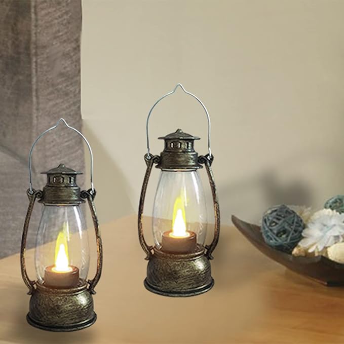 Mini Lanterns 6-Pcs LED Small Lanterns Decorative Indoor Outdoor Hanging Lantern Decorative Candle Lanterns Farmhouse Decor for Weddings Western Camping Party Halloween Christmas Decorations