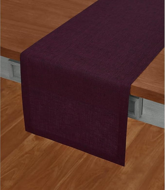 Solino Home Linen Chambray Burgundy Table Runner 156 Inches Long - Athena, 100% Pure Linen 14 x 156 Inch Table Runner for Fall, Autumn, Thanksgiving