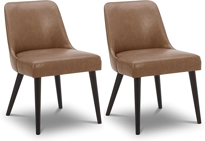 CHITA Mid-Century Modern Dining Chair, Upholstered Fabric Accent Chairs, Set of 2, Retro Brown in PU Leather