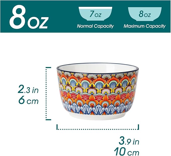 vancasso 8 Oz Ramekins Oven Safe Set of 6, Bohemian Creme Brulee Ramekins, Colorful Souffle Dishes, Pudding Custard Cups for Baking, Small Ceramic Bowls for Snacks, Ice Cream