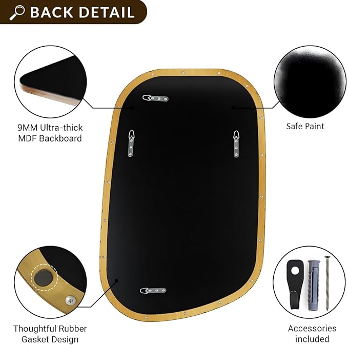 ANDY STAR 30"x40" Asymmetrical Wall Mirror，Brushed Gold Irregular Bathroom Mirror with Stainless Steel Metal Frame, Large Wall-Mounted Mirror for Bathroom, Entryway (Horizontal/Vertical)