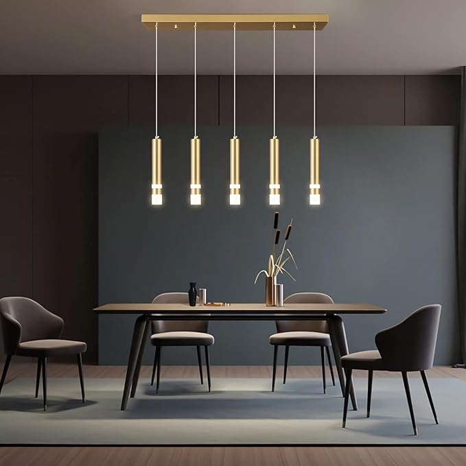 5-Light Dining Room Modern Pendant Light Kitchen Fixture Dimmable LED Gold Pendant Lighting fo Kitchen Island Study Pendant Lights